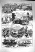 Old Antique Print 1873 Bradford Skipton Castle Fountains Abbey Cathedral 19th