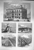 Original Old Antique Print 1873 Bradford Mechanics Institute Hops Vinery School