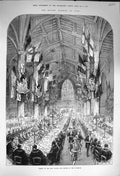 Original Old Antique Print 1873 Scene Dinner Lord Mayors Guildhall York London