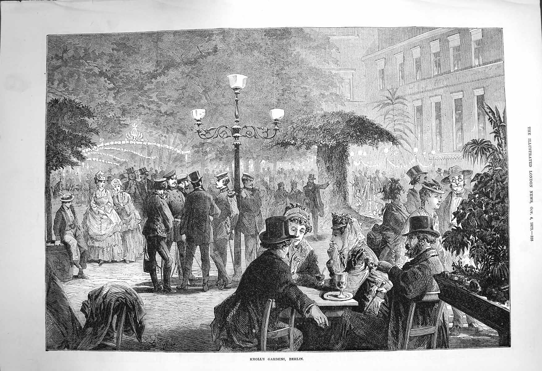 Original Old Antique Print 1873 Scene Kroll'S Gardens Berlin Germany Fine Art
