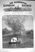 Original Old Antique Print 1873 War GCoast H.M.S. Ship Druid Village Aguidah