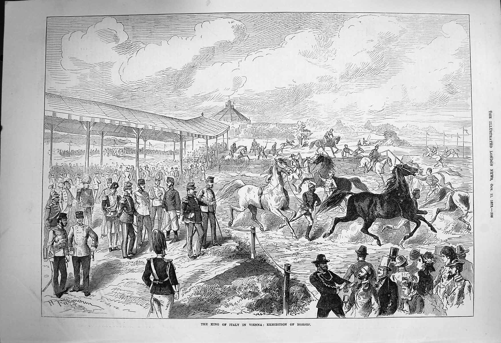 Old Antique Print 1873 King Italy Vienna Exhibition Horses Review Guards 19th