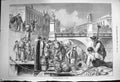 Original Old Antique Print 1873 Scene Unloading Fruit Boats Berlin River Bridge
