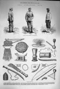 Original Old Antique Print 1873 Ashantee War Siers Uniform Weapons Implements