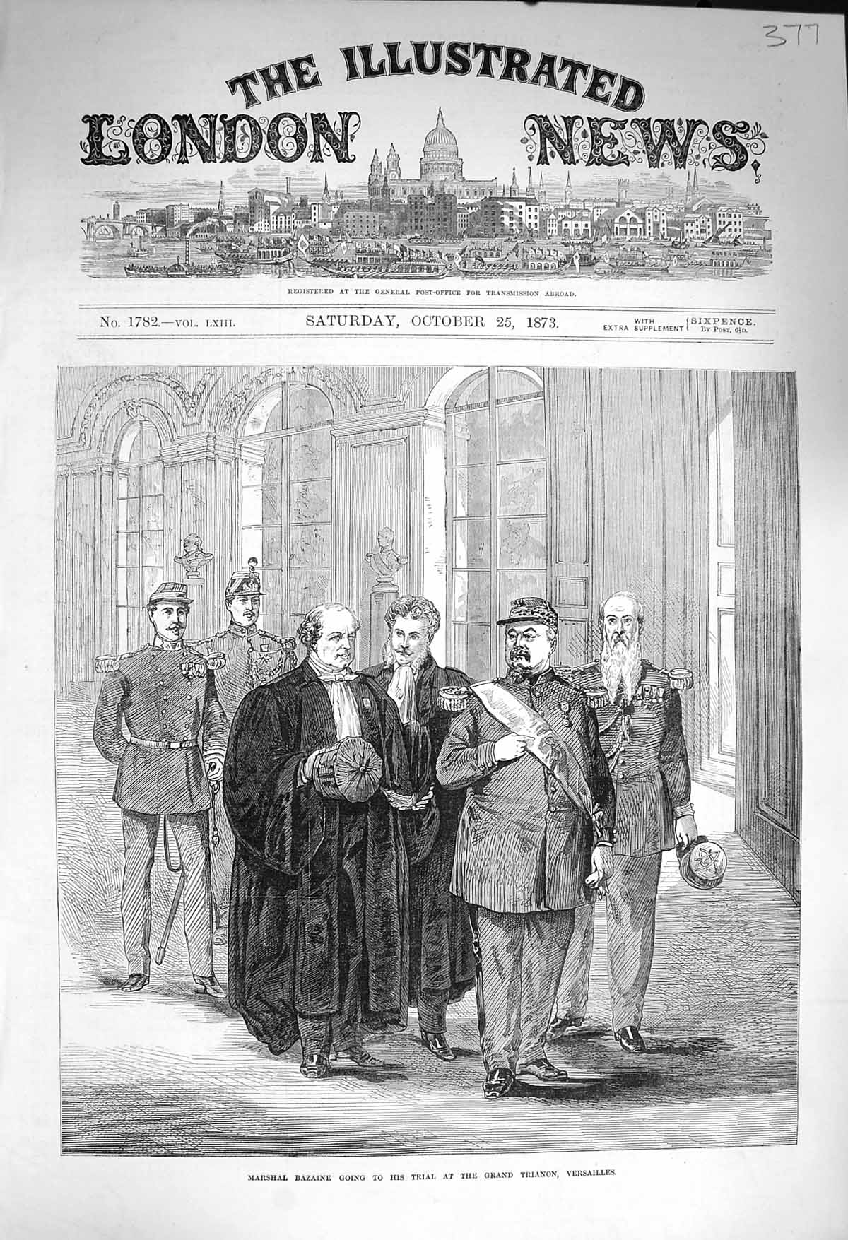 Original Old Antique Print 1873 Marshal Bazaine Court Trial Trianon Versailles