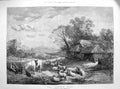 Original Old Antique Print 1873 Drover'S Halt Sheep Shepherd Dog Horse 19th