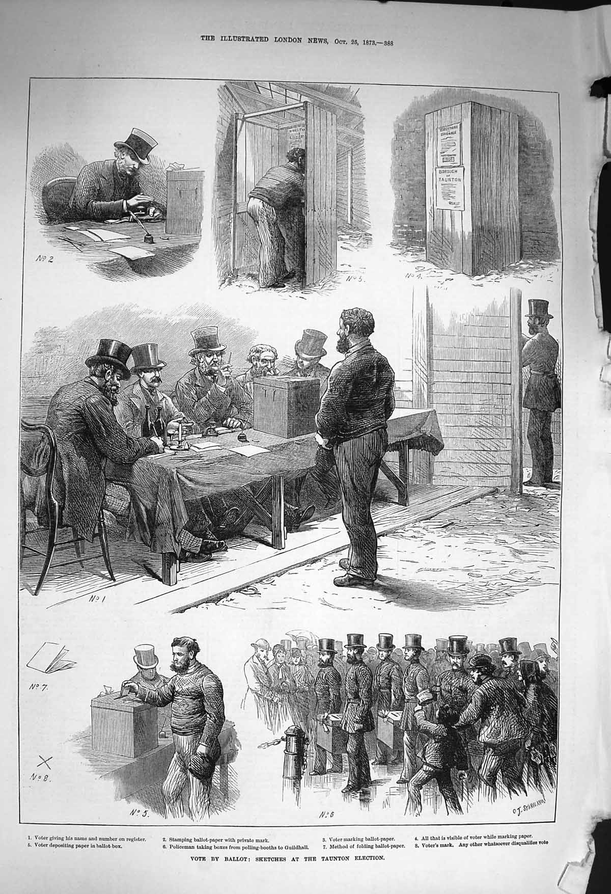 Old Antique Print 1873 Taunton Election Ballot Voting Policeman Guildhall 19th