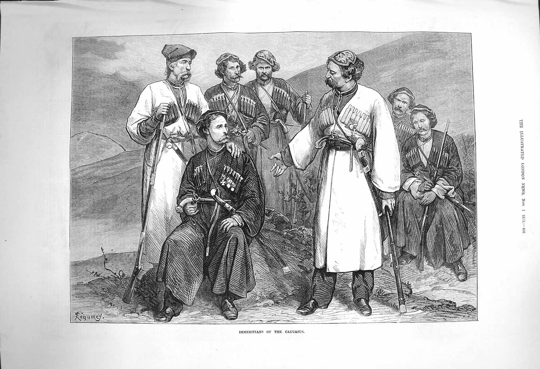 Original Old Antique Print 1873 Immeritians Caucasus Natives Mountains Fine Art