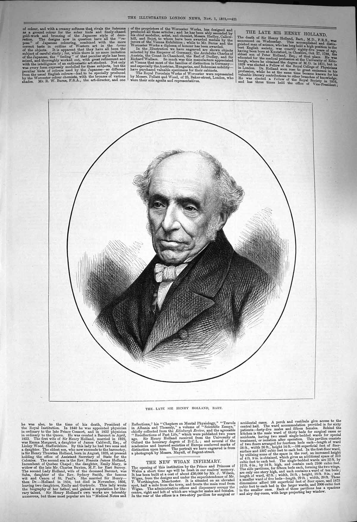 Original Old Antique Print 1873 Portrait Sir Henry Holland Bart 19th