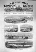 Original Old Antique Print 1873 GCoast Africa Annamaboe Accra Lagoon Boats 19th