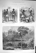 Original Old Antique Print 1873 Ashantee War Gaman Sier River Prah Forest Assin