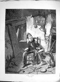 Old Antique Print 1873 Bide A Wee Little Boy Chair Dinner Bowl Dog Fyfe 19th