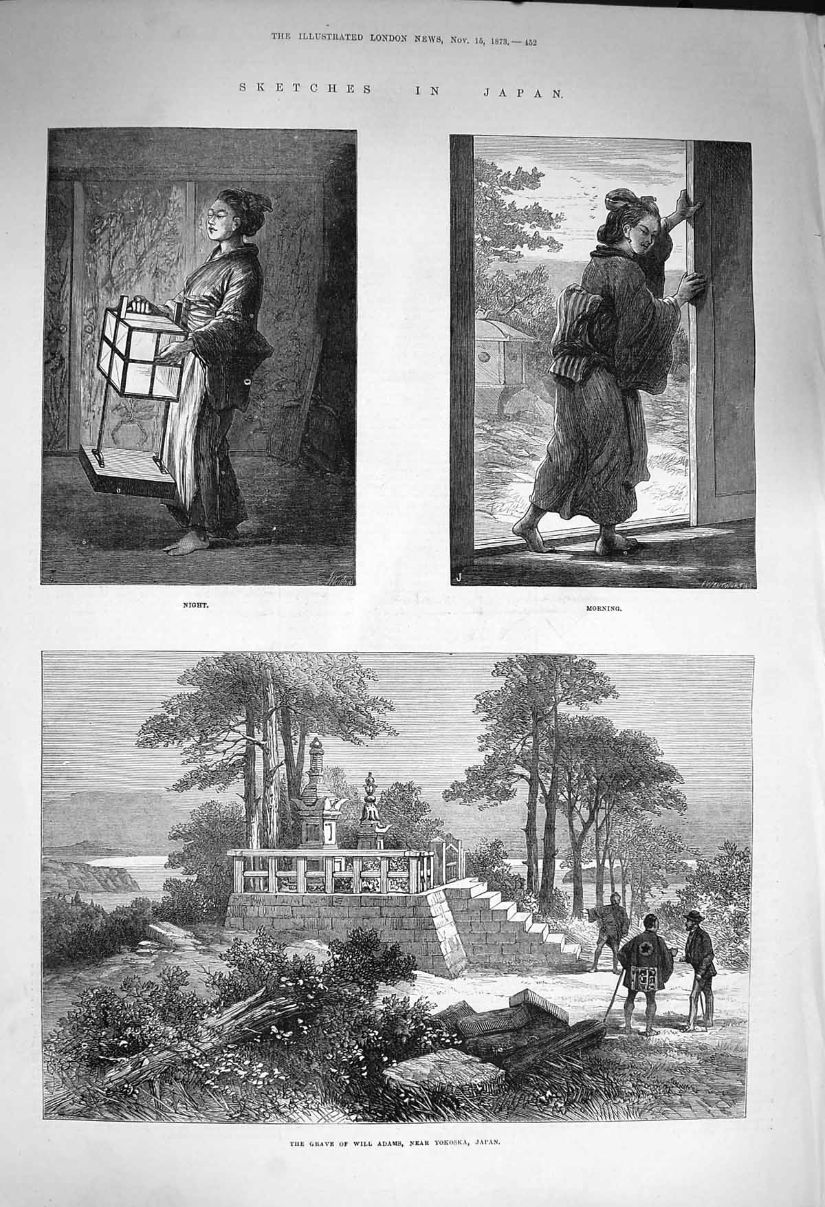 Original Old Antique Print 1873 Japan Grave Will Adams Yokoska Japanes People