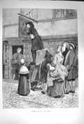 Original Old Antique Print 1873 Man Restoring Sign Green Wig Maker F Victorian