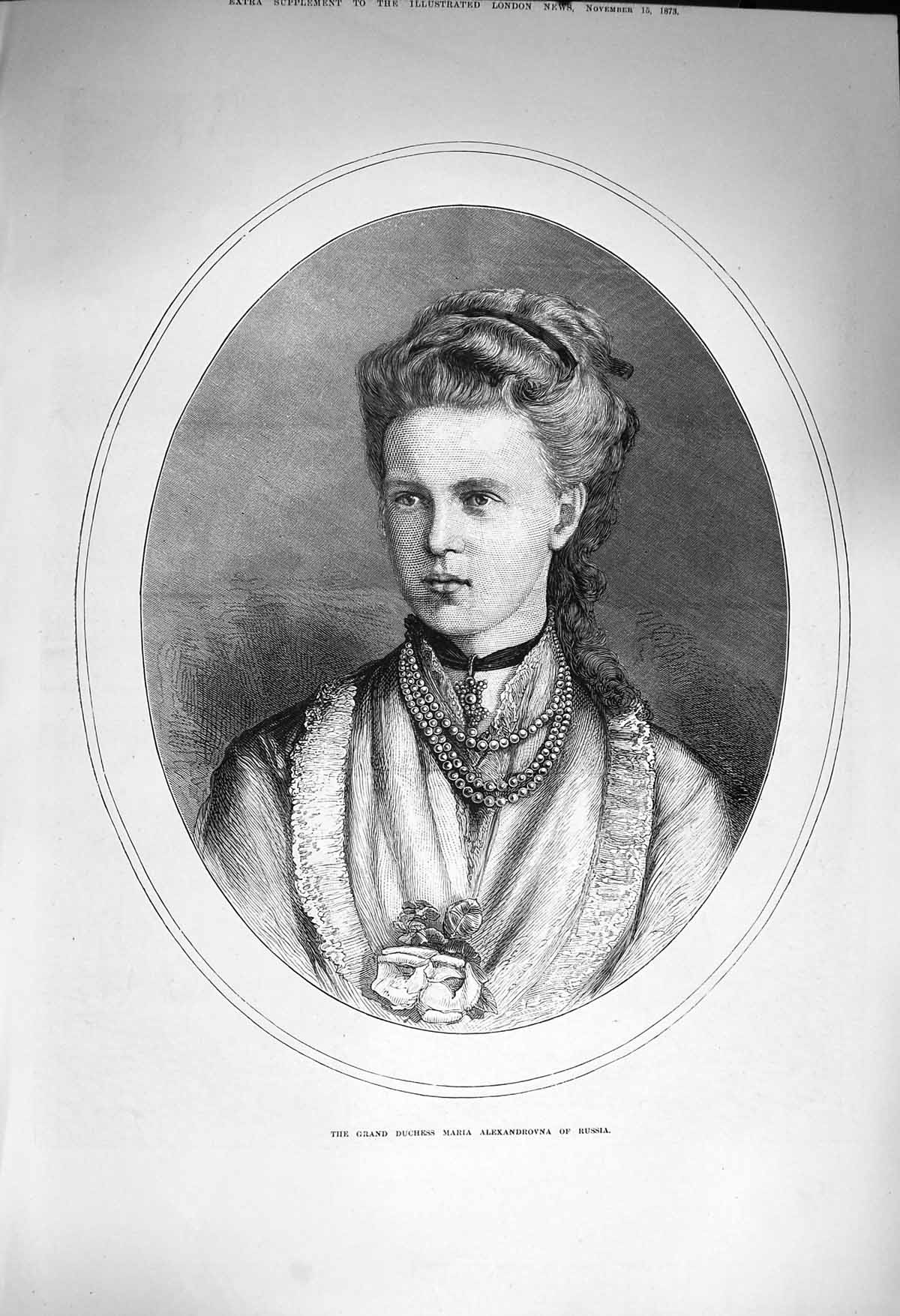 Old Antique Print 1873 Portrait Grand Duchess Maria Alexandrovna Russia 19th