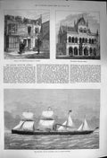 Original Old Antique Print 1873 Sassoon Institute Bombay Ship Duke Devonshire