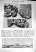 Original Old Antique Print 1873 Inscribed Stone Deluge Nineveh Georg Victorian