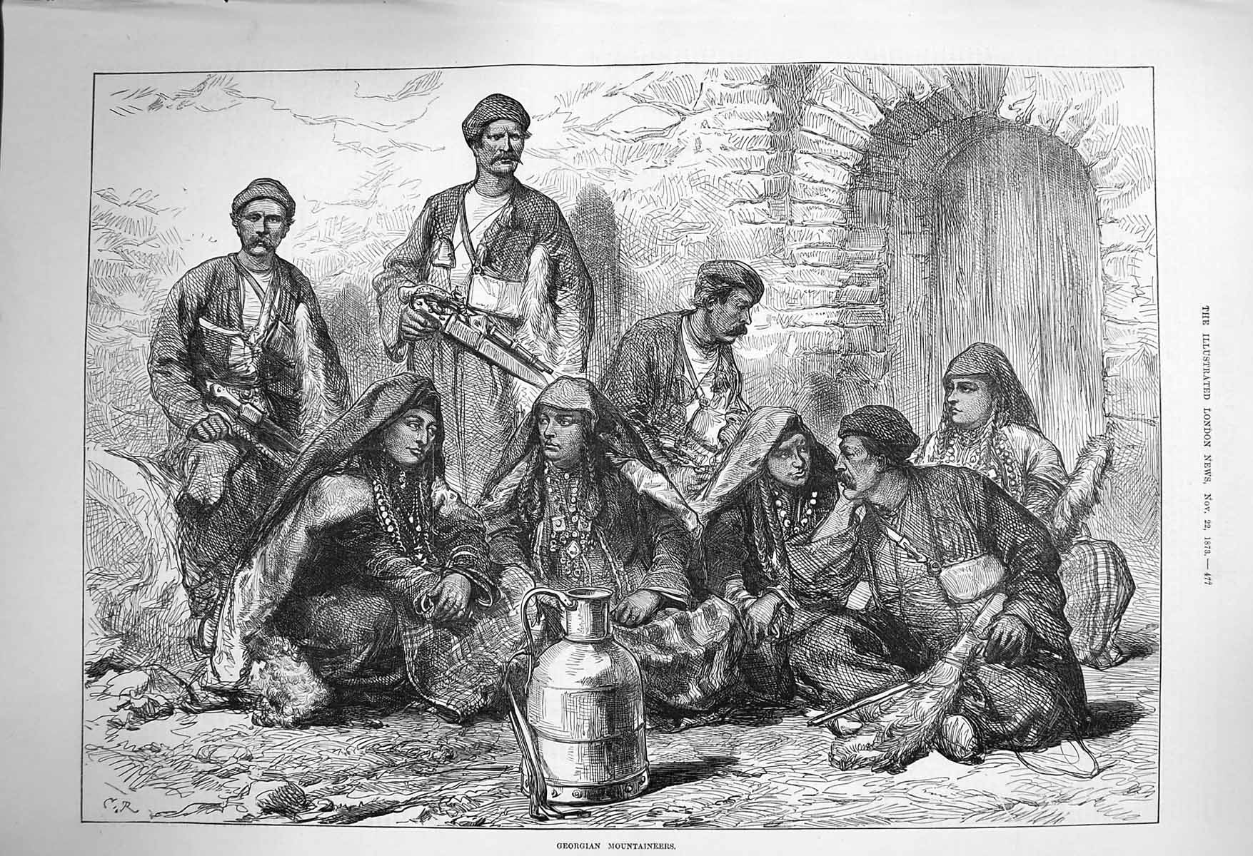 Original Old Antique Print 1873 Georgian Mountaineers 19th Century