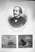Original Old Antique Print 1873 Duc De Broglie France Ship Fire Kingstown Dover