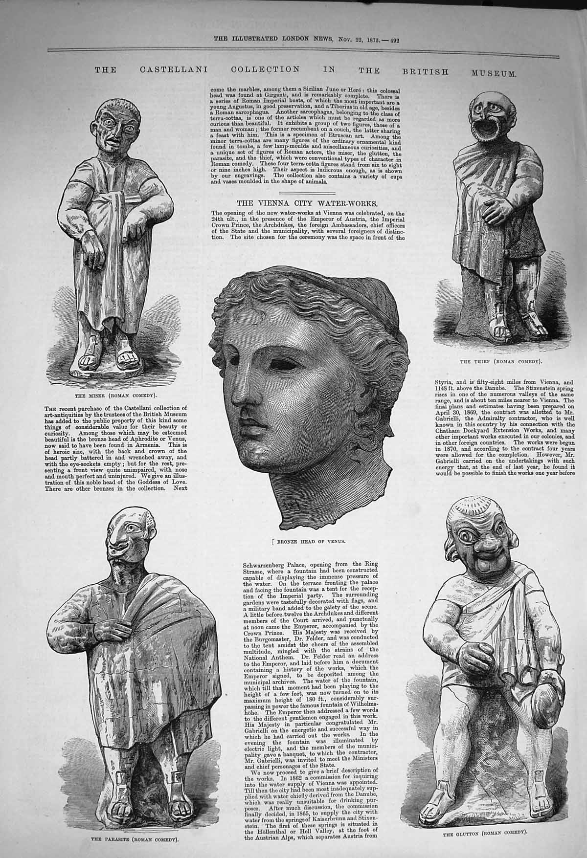 Original Old Antique Print 1873 Castellani Museum Bronze Venus Glutton Etruscan