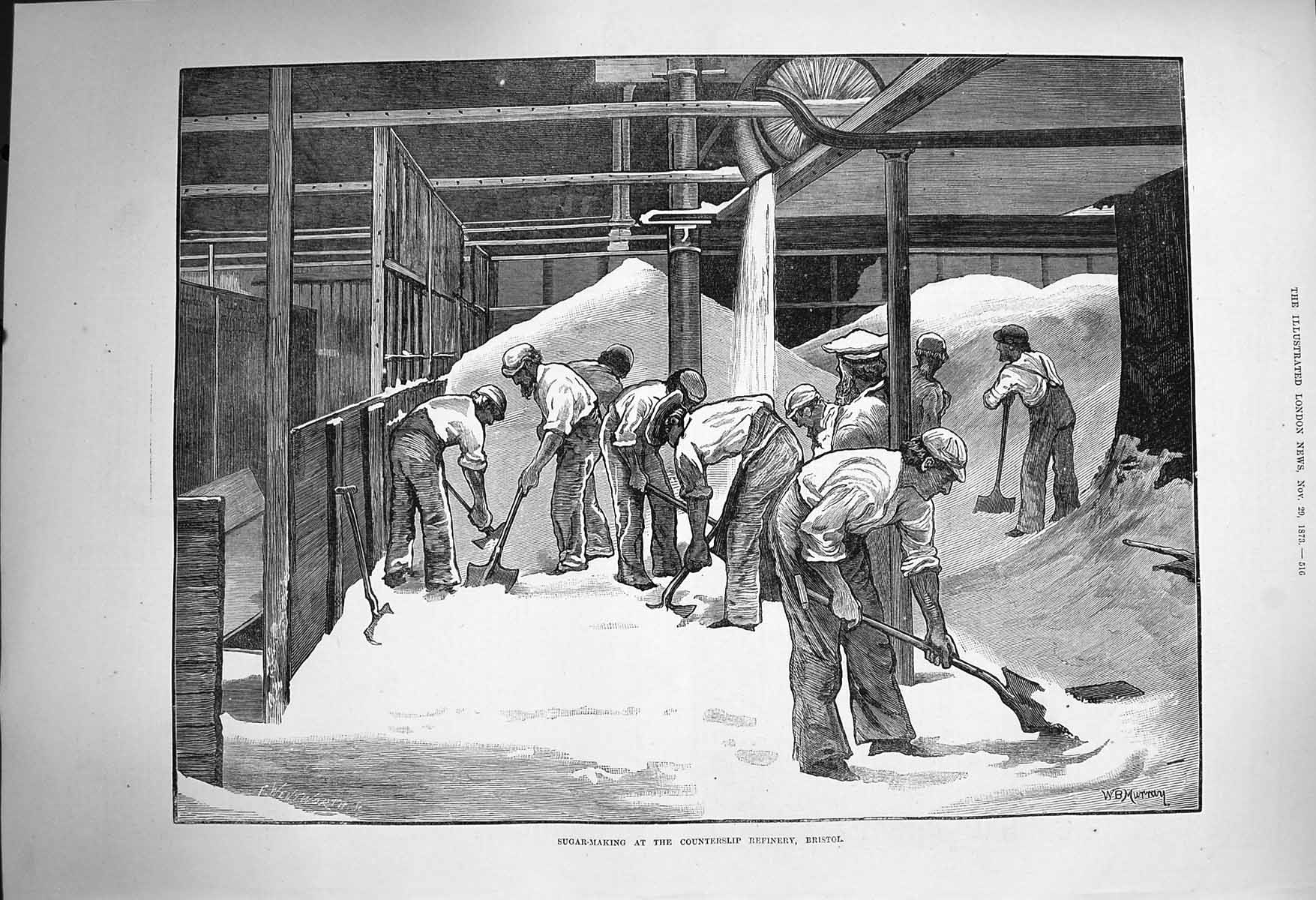 Old Antique Print 1873 Sugar Making Counterslip Refinery Bristol England 19th