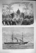 Original Old Antique Print 1873 Disraeli Lord Rector Glasgow Steam-Tug Plymouth