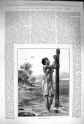 Original Old Antique Print 1873 Ashantee War Fantee Huts Girl Sacrified Ju-Ju