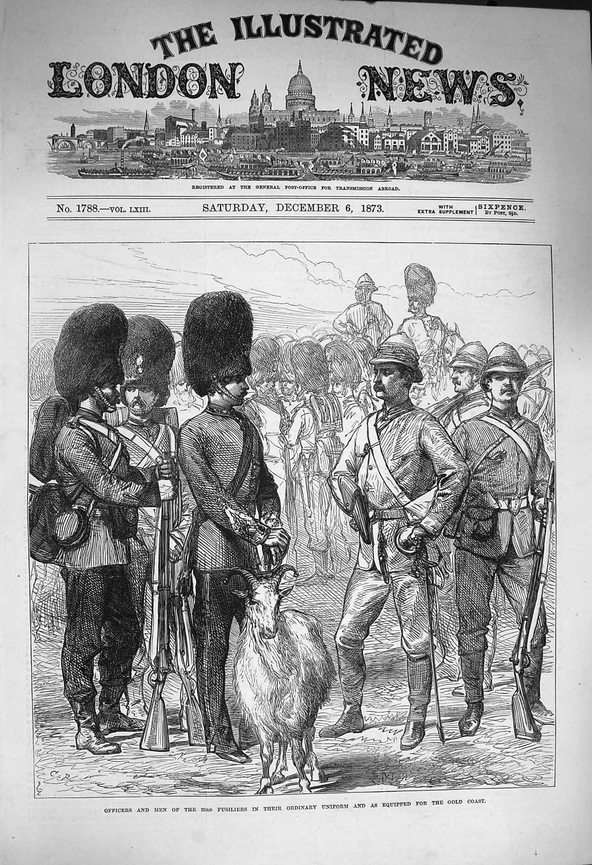 Original Old Antique Print 1873 Officers Men Fusiliers Uniform GCoast War 19th