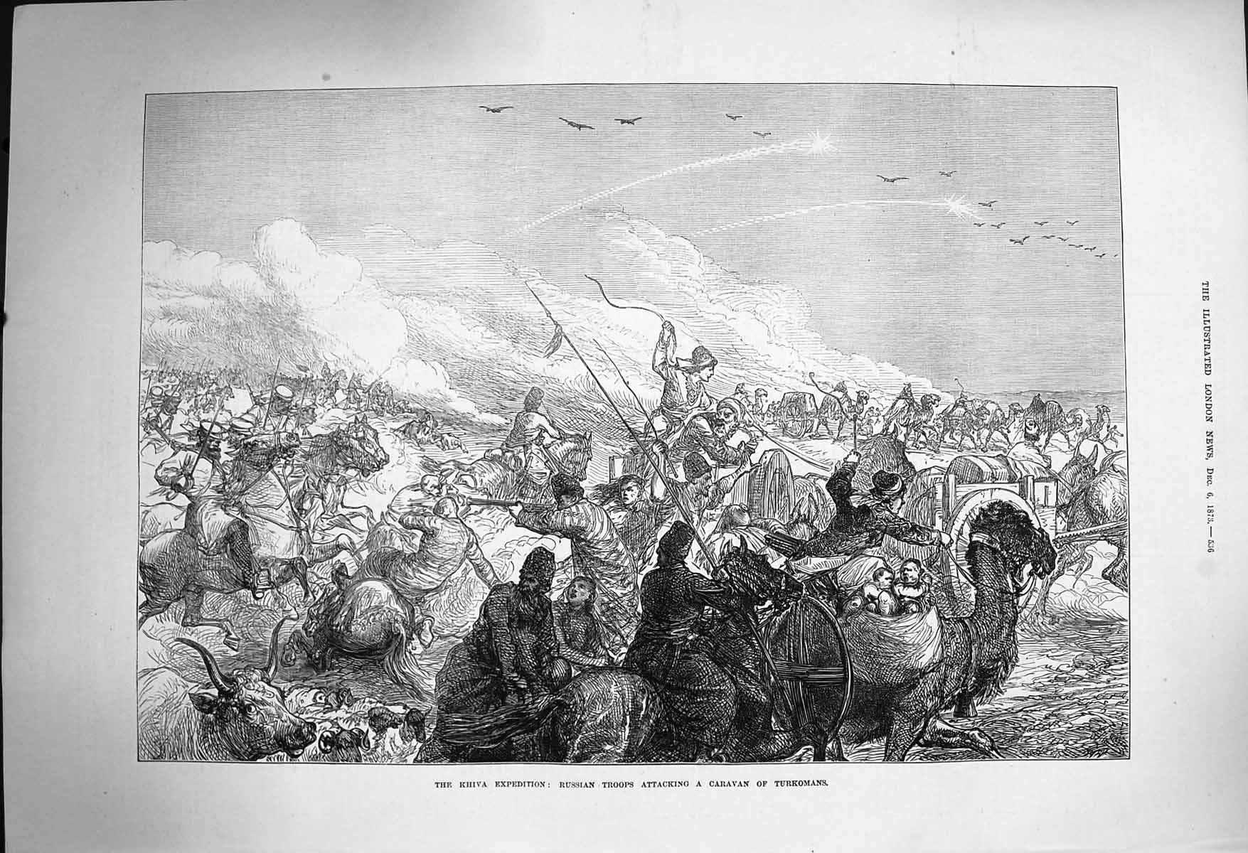 Old Antique Print 1873 Khiva Expedition Russian Troops Caravan Turkomans 19th