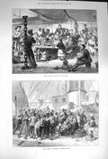 Original Old Antique Print 1873 Life Board Troop Ship Dinner Tome Navy Sailors