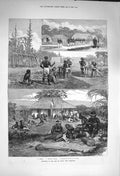 Old Antique Print 1873 Isle Pines New Caledonia Convicts Houses Natives 19th