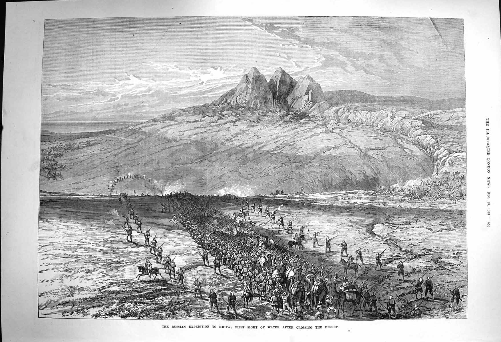 Original Old Antique Print 1873 Russian Expedition Khiva Siers Crossing 19th