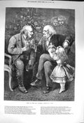 Original Old Antique Print 1873 Christmas Men Drinking Little Girl Toys Tree