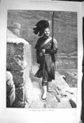 Original Old Antique Print 1873 Christmas Watch Scottish Sier Guard Snow 19th