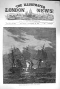 Original Old Antique Print 1873 Collision Between Ships Ville Du Havre Lochearn