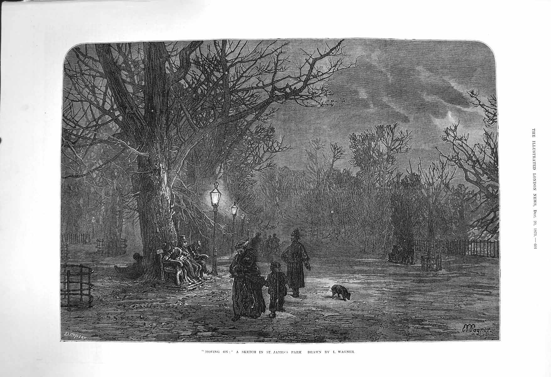 Original Old Antique Print 1873 Moving On Police Man Family Lamplight Fine Art