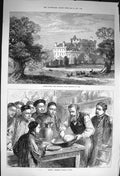 Original Old Antique Print 1873 Ancrum House Jedburgh Christmas Puddin Victorian