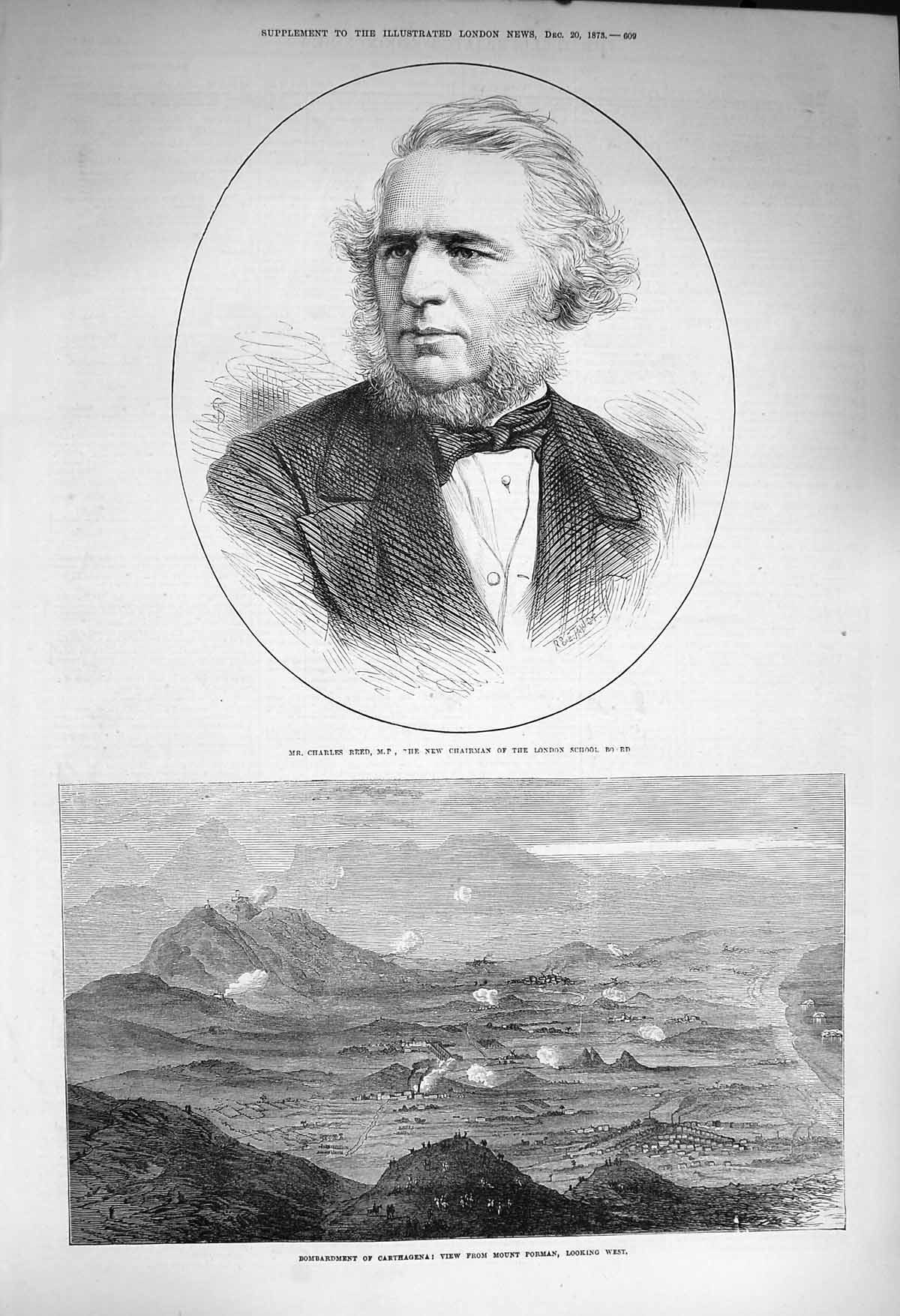 Old Antique Print 1873 Charles Reed London School Mount Porman Carthagena 19th