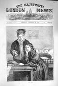 Original Old Antique Print 1873 Scene Siers Wives House Baby Bed 19th