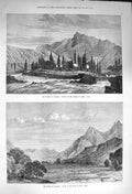 Old Antique Print 1873 Yarkund River Kargii Ladak Valley Kulsi Mountains 19th