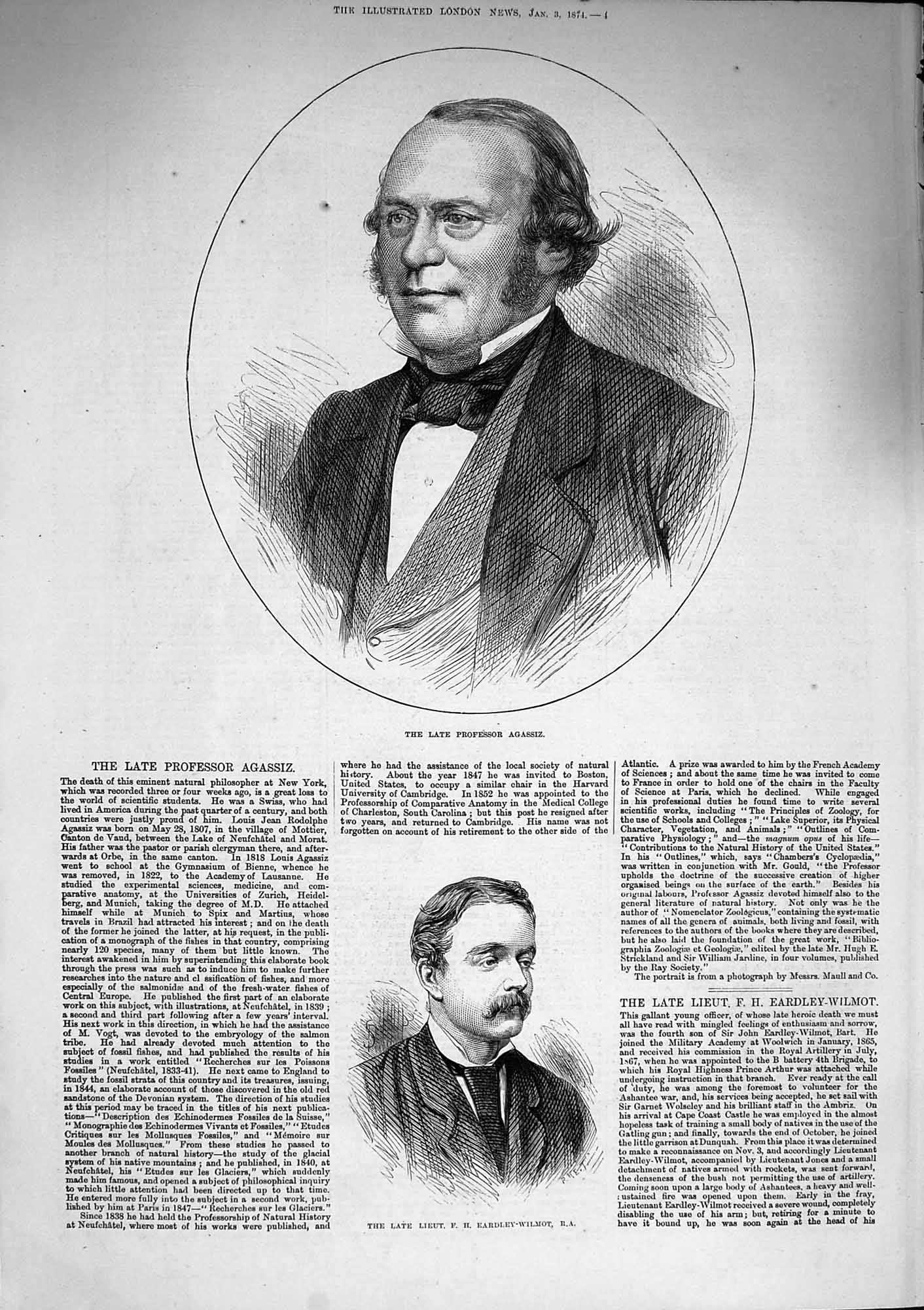 Original Old Antique Print 1874 Portrait Professor Agassiz Eardley-Wilmot 19th