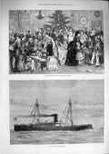 Old Antique Print 1874 Christmas Tree Hospital Ship Iron Clad Ram Rupert 19th