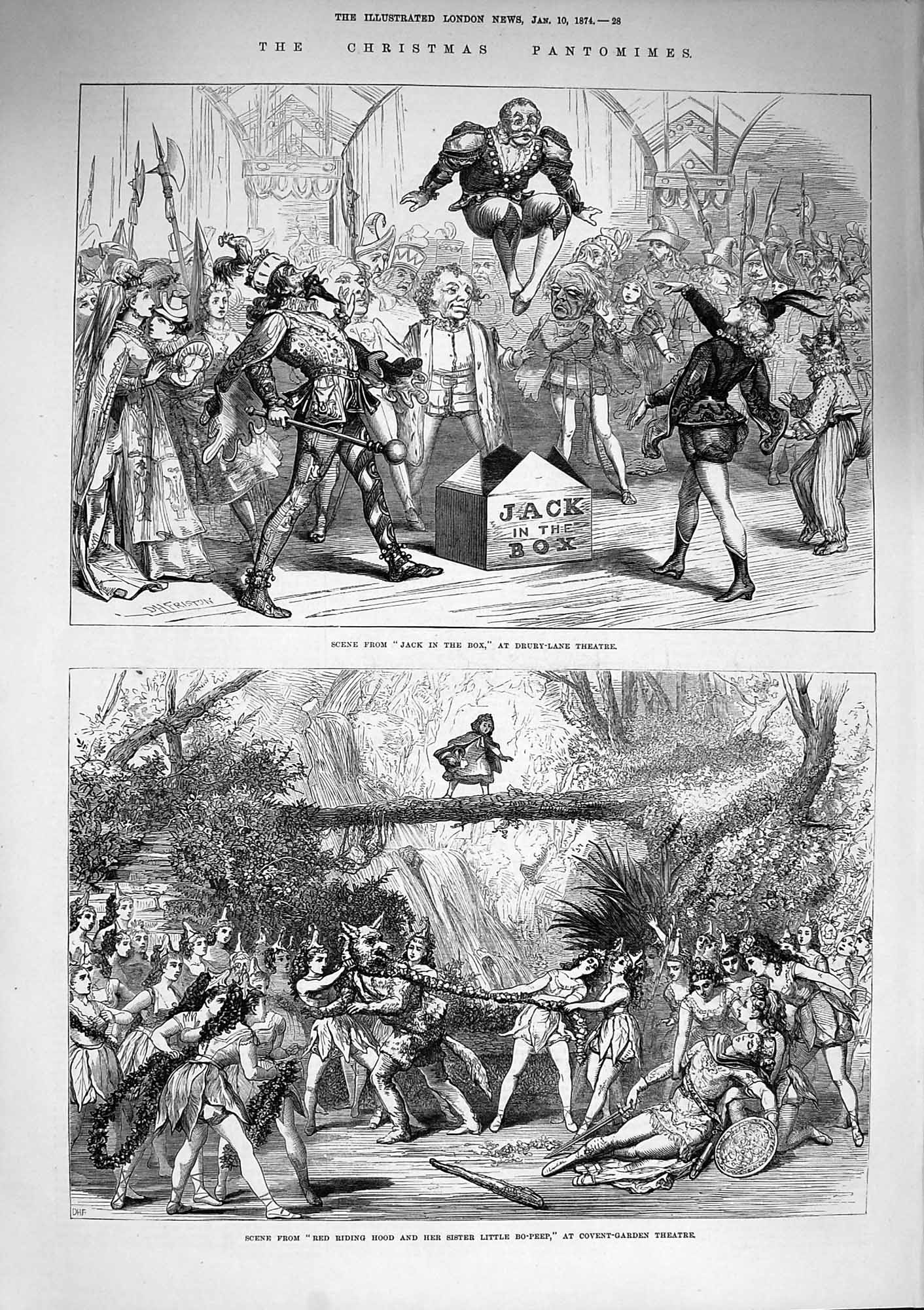 Old Antique Print 1874 Christmas Pantomimes Drury Theatre Covent Garden 19th
