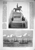 Original Old Antique Print 1874 Statue Prince Consort Transport Ship Sarmatian