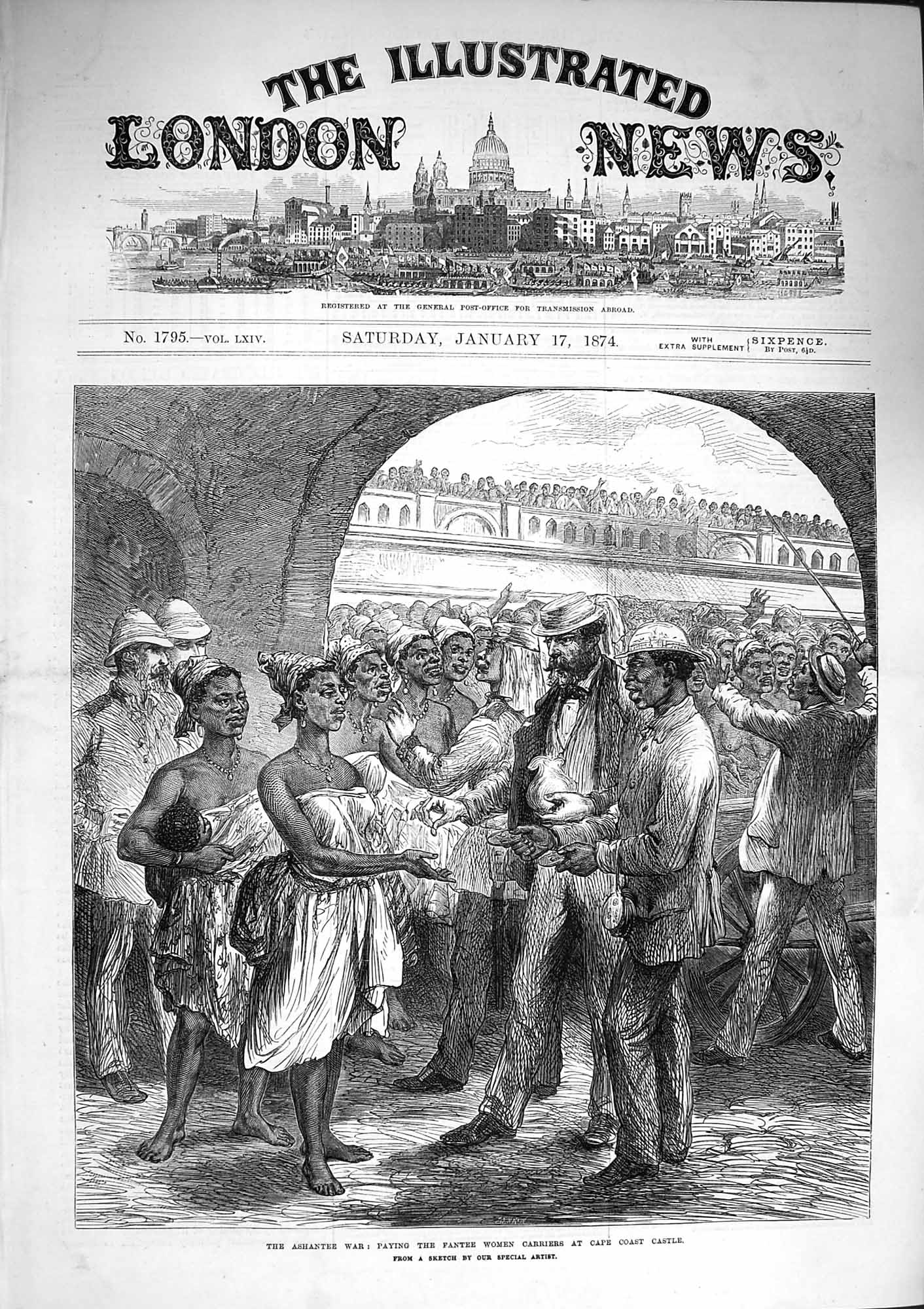 Old Antique Print 1874 Ashantee War Fantee Women Cape Coast Castle Africa 19th
