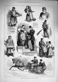 Old Antique Print 1874 St. Petersburg Russia People Horse Sledge Chimney 19th