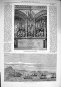 Antique Print *3252 1874 Reredos Exeter Cathedral Channel Fleet Ships Vigo