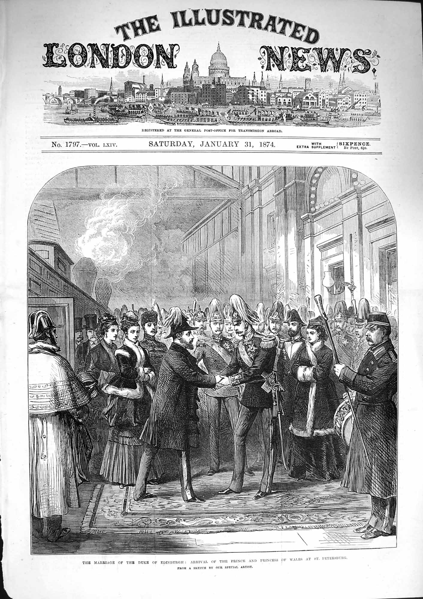 Original Old Antique Print 1874 Marriage Duke Edinburgh Prince Wales Petersburg