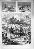 Old Antique Print 1874 Ashantee War Cape Coast Castle Fetish Tree Glover 19th