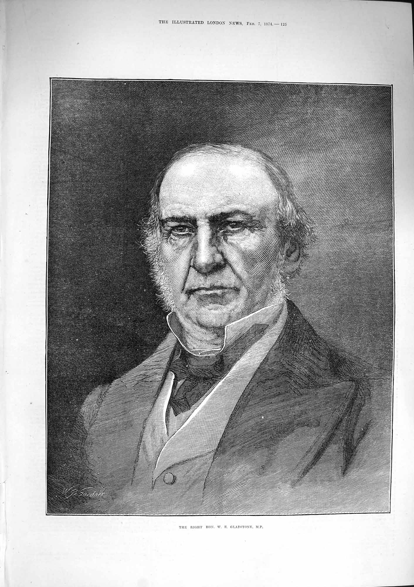Original Old Antique Print 1874 Portrait William Ewart Gladstone 19th